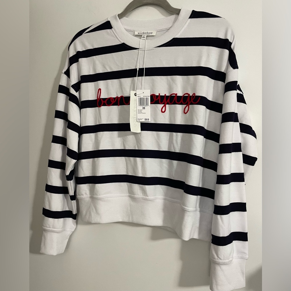 Workshop & Republic Navy & White Striped Crewneck Sweater Sz.M